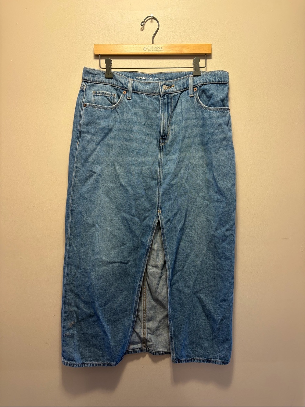 Old Navy Medium Blue Denim Maxi Skirt with Front Slit